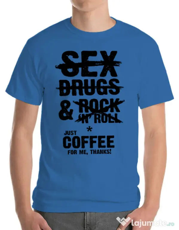 Tricou ADLER barbat Just coffee for me Albastru azuriu