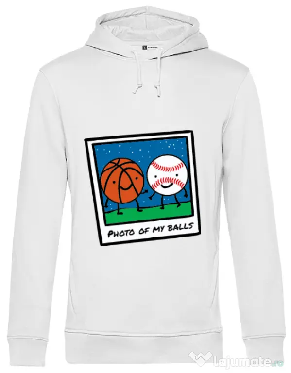 Hoodie barbat cu gluga Photo of my balls Alb
