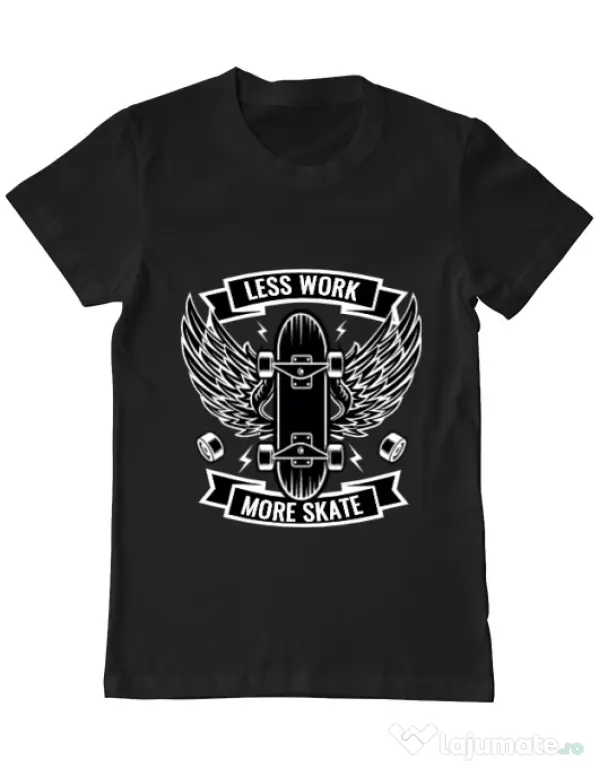 Tricou ADLER barbat Less work more skate Negru