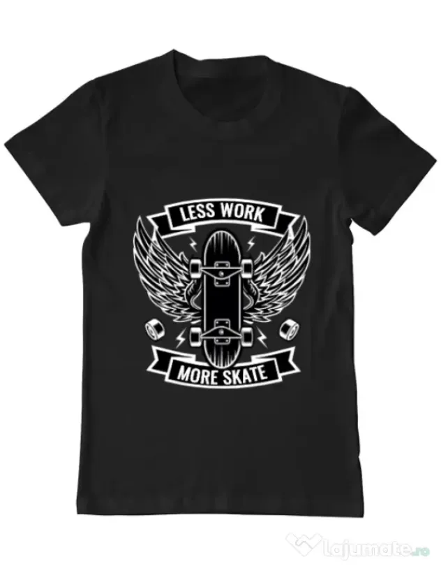Tricou ADLER barbat Less work more skate Negru