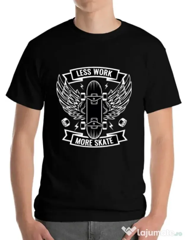Tricou ADLER barbat Less work more skate Negru