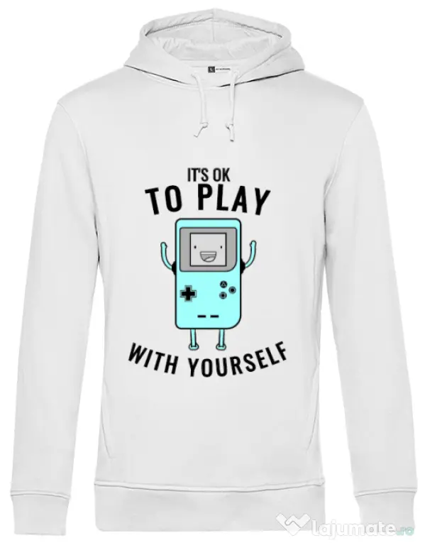 Hoodie barbat cu gluga Playing with yourself Alb