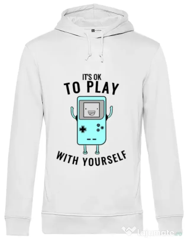 Hoodie barbat cu gluga Playing with yourself Alb