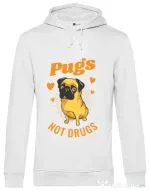 Hoodie barbat cu gluga Pugs not drugs Alb