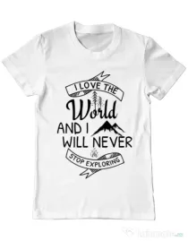 Tricou ADLER barbat I love the world Alb