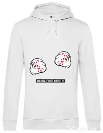 Hoodie barbat cu gluga Wanna fight about it Alb
