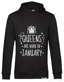 Hoodie barbat cu gluga Queens are born in january Negru