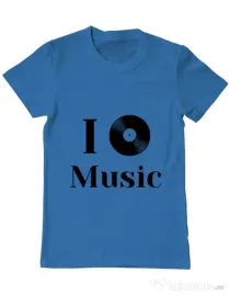 Tricou ADLER barbat I love music Albastru azuriu