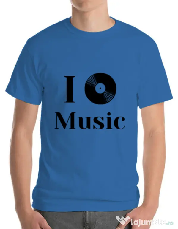 Tricou ADLER barbat I love music Albastru azuriu