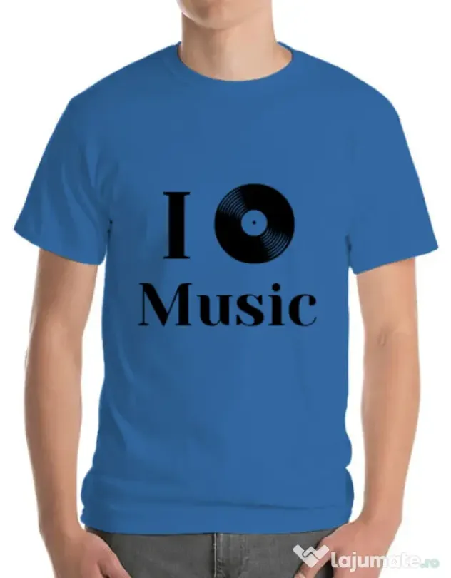 Tricou ADLER barbat I love music Albastru azuriu