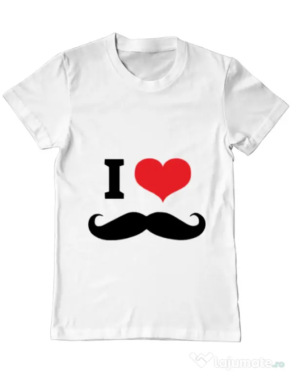 Tricou ADLER barbat I love moustaches Alb