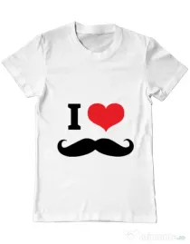 Tricou ADLER barbat I love moustaches Alb