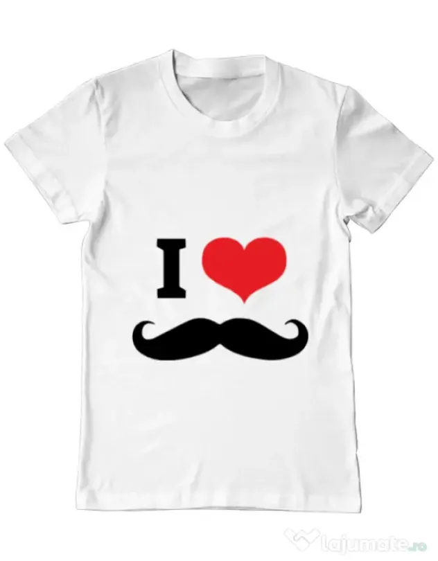 Tricou ADLER barbat I love moustaches Alb