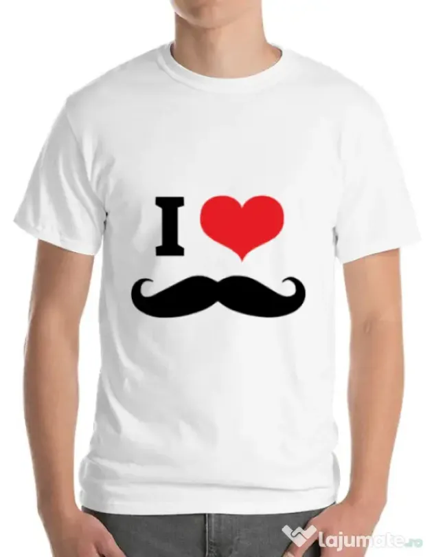 Tricou ADLER barbat I love moustaches Alb