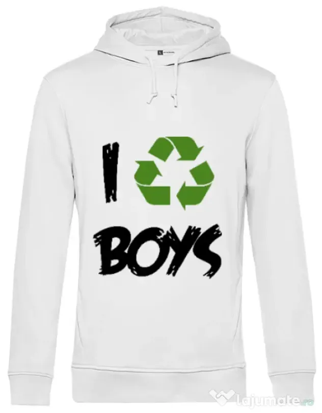 Hoodie barbat cu gluga I recycle boys Alb