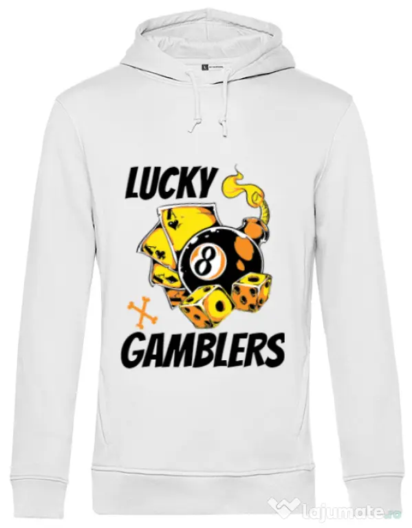 Hoodie barbat cu gluga Lucky gamblers Alb