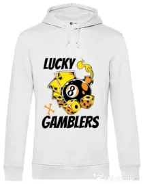 Hoodie barbat cu gluga Lucky gamblers Alb