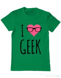 Tricou ADLER barbat I love geek Verde mediu