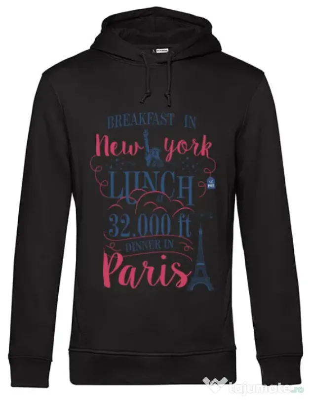 Hoodie barbat cu gluga Breakfast in New York Negru