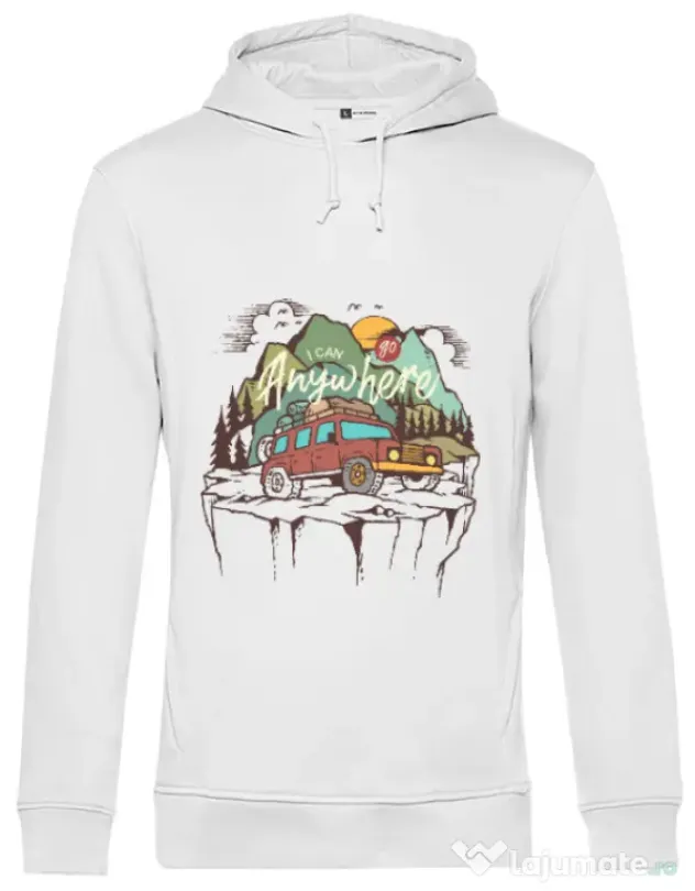 Hoodie barbat cu gluga Adventure Alb