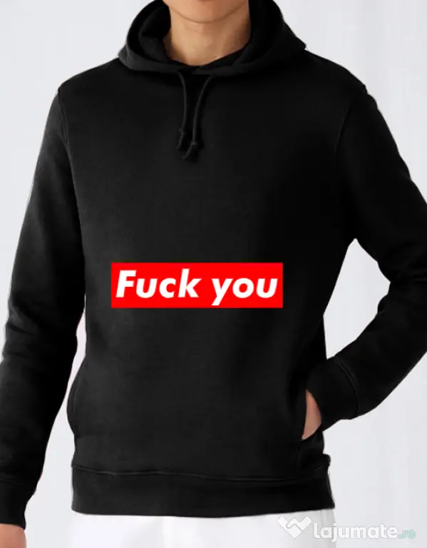 Hoodie barbat cu gluga Fuck you Negru