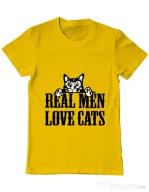 Tricou ADLER barbat Real men love cats Galben