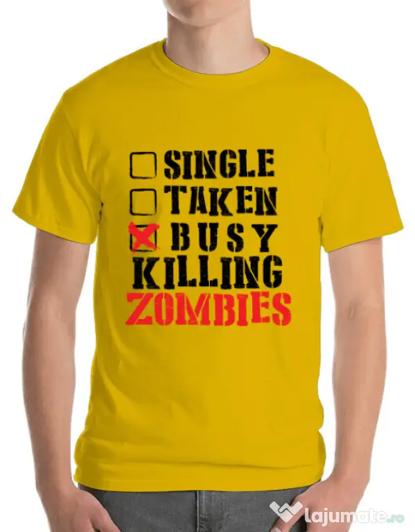 Tricou ADLER barbat Busy killing zombies Galben