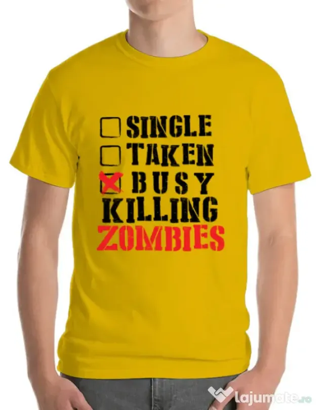 Tricou ADLER barbat Busy killing zombies Galben