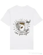 Tricou STANLEY STELLA barbat Okay! But first coffee Alb