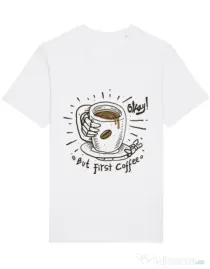 Tricou STANLEY STELLA barbat Okay! But first coffee Alb