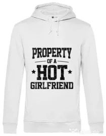 Hoodie barbat cu gluga Property of a hot girlfriend Alb