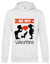 Hoodie barbat cu gluga Be my valentine Alb 