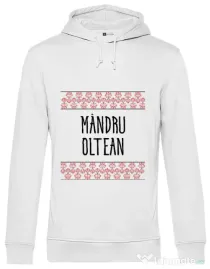 Hoodie barbat cu gluga Mandru oltean Alb