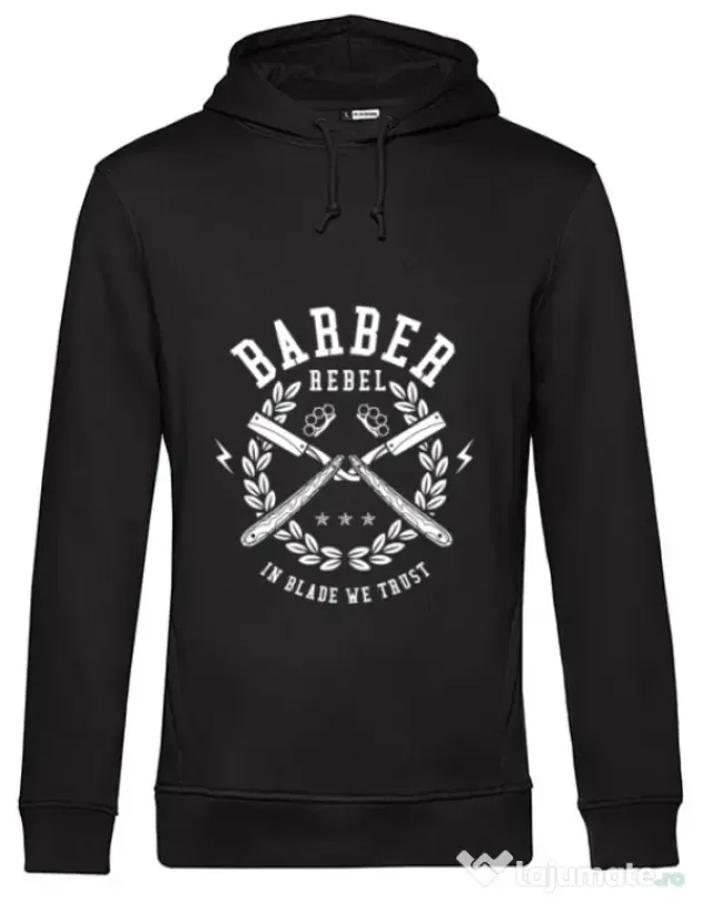 Hoodie barbat cu gluga Barber Rebel Negru