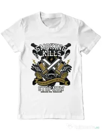 Tricou ADLER barbat Smoking Kills Alb