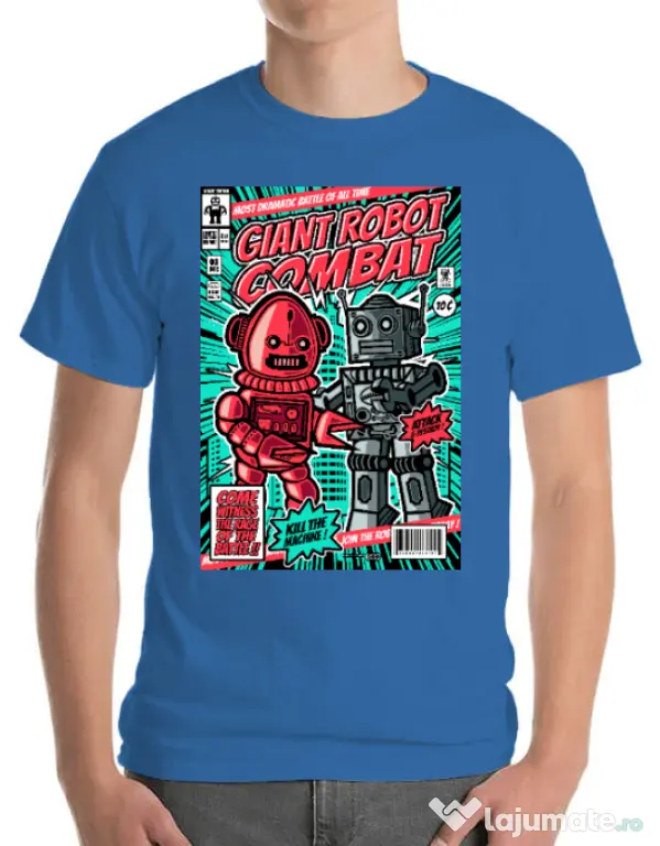 Tricou ADLER barbat Giant robot combat Albastru azuriu