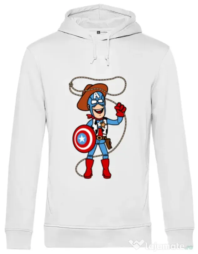 Hoodie barbat cu gluga Captain Woody Alb