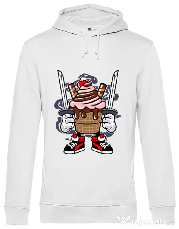 Hoodie barbat cu gluga Ice Cream Ninja Alb