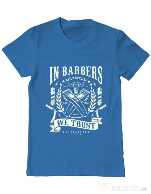 Tricou ADLER barbat In Barbers We Trust Albastru azuriu