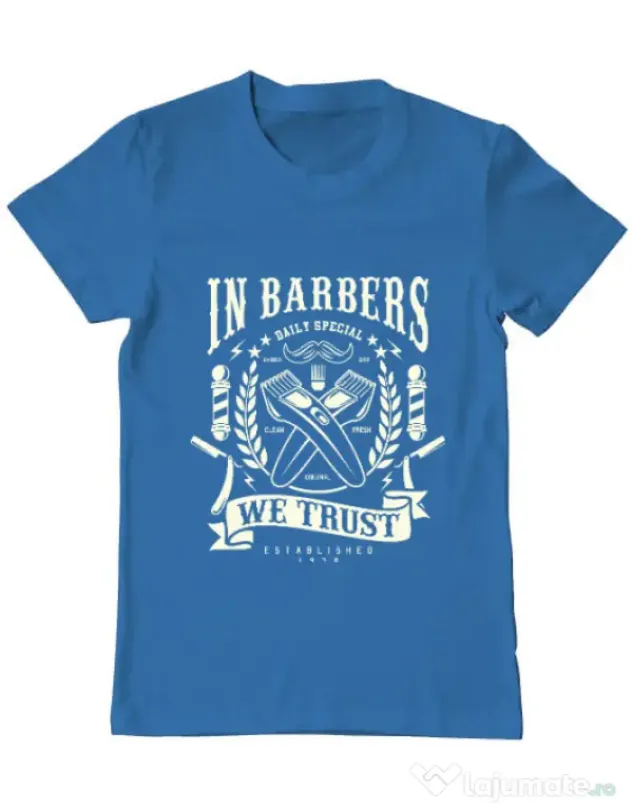 Tricou ADLER barbat In Barbers We Trust Albastru azuriu