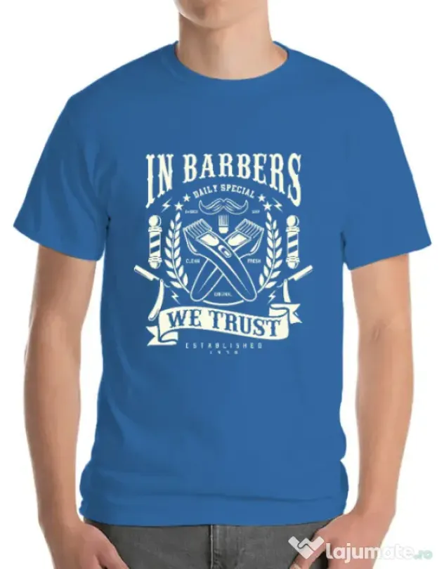 Tricou ADLER barbat In Barbers We Trust Albastru azuriu
