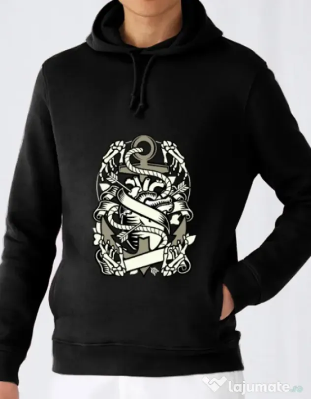 Hoodie barbat cu gluga Heart and Anchor Negru