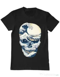 Tricou ADLER barbat The Great Wave off Skull Negru