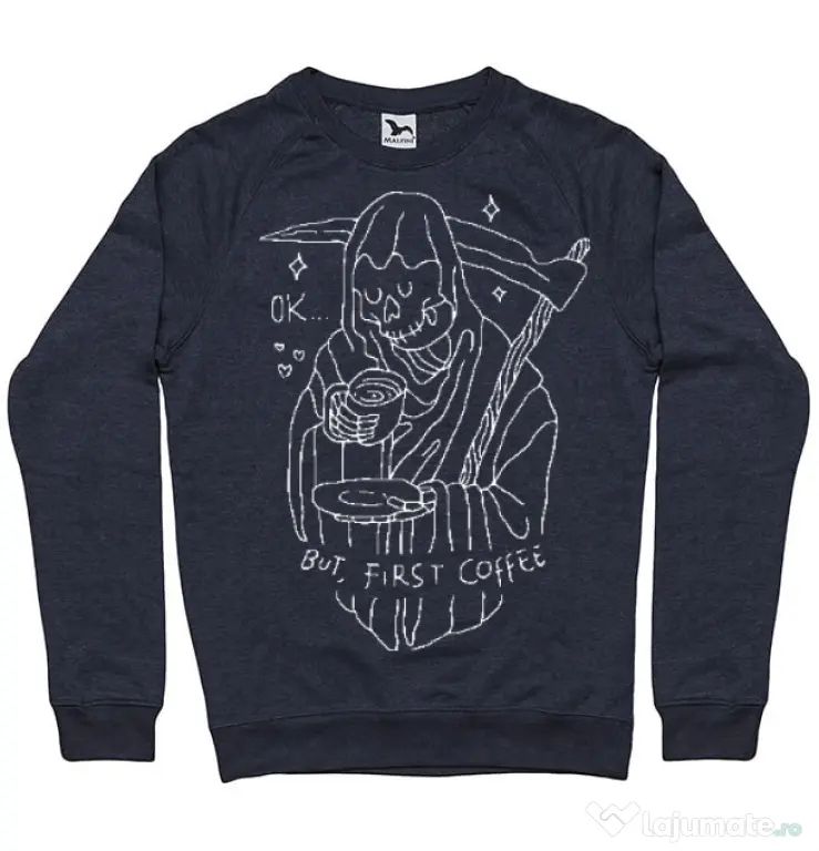 Bluza ADLER barbat OK But First Coffee Denim inchis