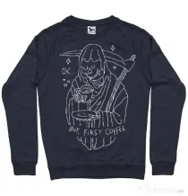 Bluza ADLER barbat OK But First Coffee Denim inchis