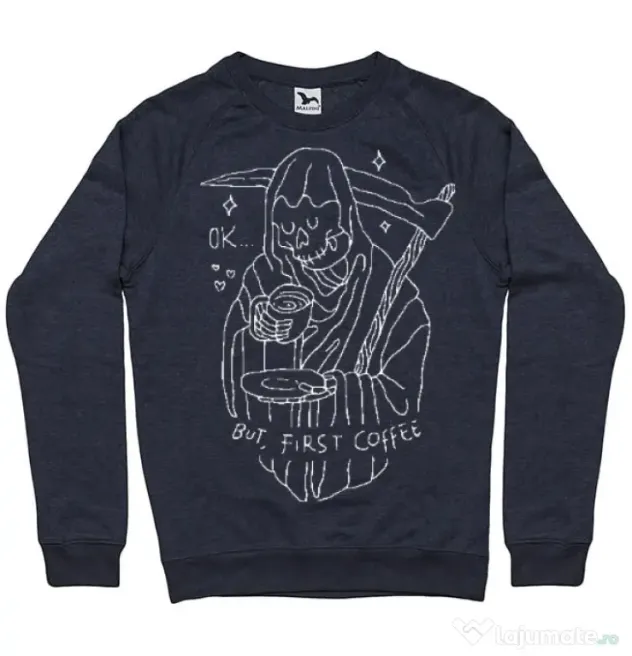Bluza ADLER barbat OK But First Coffee Denim inchis
