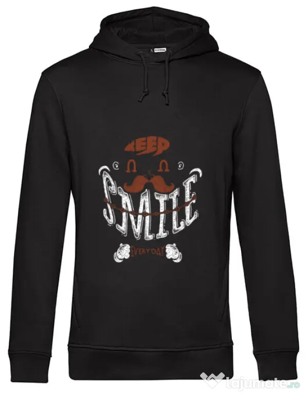 Hoodie barbat cu gluga Keep smile everyday Negru