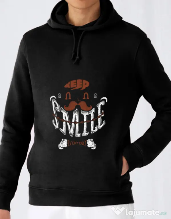 Hoodie barbat cu gluga Keep smile everyday Negru