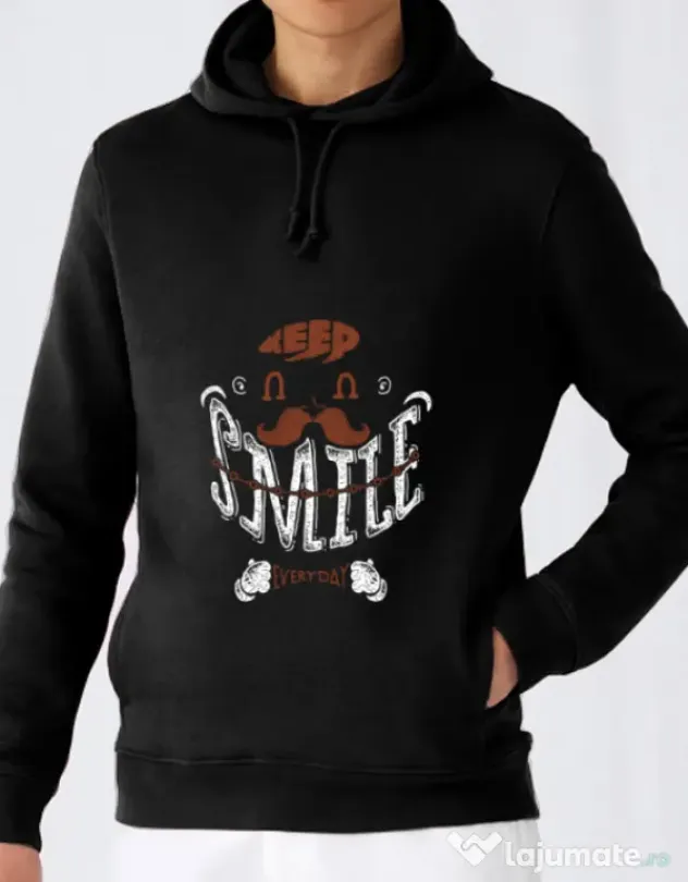 Hoodie barbat cu gluga Keep smile everyday Negru