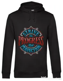Hoodie barbat cu gluga Strive For Progress Not Perfection Negru